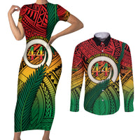 Personalised Vanuatu Yumi 44th Indipendens Dei Couples Matching Short Sleeve Bodycon Dress and Long Sleeve Button Shirt Vanuatuan Broad Tusk with Polynesian Tribal LT9 Reggae - Polynesian Pride
