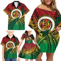 Personalised Vanuatu Yumi 44th Indipendens Dei Family Matching Off Shoulder Short Dress and Hawaiian Shirt Vanuatuan Broad Tusk with Polynesian Tribal LT9 - Polynesian Pride