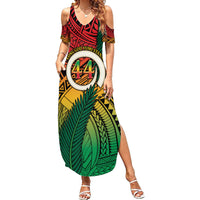 Personalised Vanuatu Yumi 44th Indipendens Dei Family Matching Summer Maxi Dress and Hawaiian Shirt Vanuatuan Broad Tusk with Polynesian Tribal LT9 Mom's Dress Reggae - Polynesian Pride