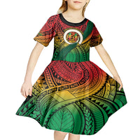 Personalised Vanuatu Yumi 44th Indipendens Dei Kid Short Sleeve Dress Vanuatuan Broad Tusk with Polynesian Tribal LT9 - Polynesian Pride