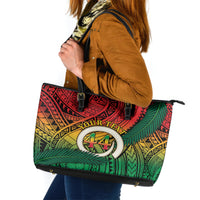 Personalised Vanuatu Yumi 44th Indipendens Dei Leather Tote Bag Vanuatuan Broad Tusk with Polynesian Tribal LT9 Reggae - Polynesian Pride