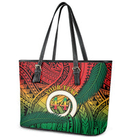 Personalised Vanuatu Yumi 44th Indipendens Dei Leather Tote Bag Vanuatuan Broad Tusk with Polynesian Tribal LT9 - Polynesian Pride