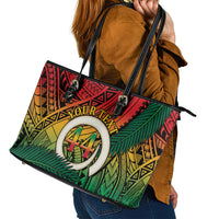 Personalised Vanuatu Yumi 44th Indipendens Dei Leather Tote Bag Vanuatuan Broad Tusk with Polynesian Tribal LT9 - Polynesian Pride
