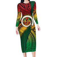 Personalised Vanuatu Yumi 44th Indipendens Dei Long Sleeve Bodycon Dress Vanuatuan Broad Tusk with Polynesian Tribal LT9 Long Dress Reggae - Polynesian Pride