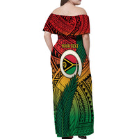 Personalised Vanuatu Yumi 44th Indipendens Dei Off Shoulder Maxi Dress Vanuatuan Broad Tusk with Polynesian Tribal LT9 - Polynesian Pride