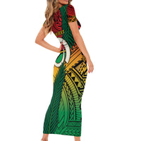 Personalised Vanuatu Yumi 44th Indipendens Dei Short Sleeve Bodycon Dress Vanuatuan Broad Tusk with Polynesian Tribal LT9 - Polynesian Pride