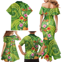 Polynesian Tribal Flower Tattoo Family Matching Mermaid Dress and Hawaiian Shirt Special Lime Green Vibe LT9 - Polynesian Pride