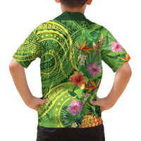 Polynesian Tribal Flower Tattoo Family Matching Off The Shoulder Long Sleeve Dress and Hawaiian Shirt Special Lime Green Vibe LT9 - Polynesian Pride