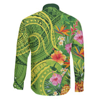 Polynesian Tribal Flower Tattoo Family Matching Off Shoulder Maxi Dress and Hawaiian Shirt Special Lime Green Vibe LT9 - Polynesian Pride