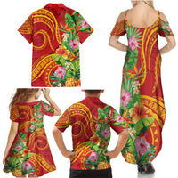 Polynesian Tribal Flower Tattoo Family Matching Summer Maxi Dress and Hawaiian Shirt Special Vermilion Vibe LT9 - Polynesian Pride