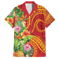 Polynesian Tribal Flower Tattoo Family Matching Summer Maxi Dress and Hawaiian Shirt Special Vermilion Vibe LT9 Dad's Shirt - Short Sleeve Brownish-red - Polynesian Pride