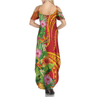 Polynesian Tribal Flower Tattoo Family Matching Summer Maxi Dress and Hawaiian Shirt Special Vermilion Vibe LT9 - Polynesian Pride