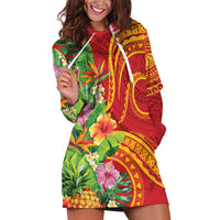 Polynesian Tribal Flower Tattoo Hoodie Dress Special Vermilion Vibe LT9 Brownish-red - Polynesian Pride