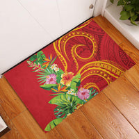 Polynesian Tribal Flower Tattoo Rubber Doormat Special Vermilion Vibe