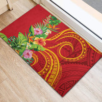 Polynesian Tribal Flower Tattoo Rubber Doormat Special Vermilion Vibe