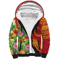 Polynesian Tribal Flower Tattoo Sherpa Hoodie Special Vermilion Vibe LT9 Unisex Brownish-red - Polynesian Pride