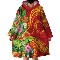 Polynesian Tribal Flower Tattoo Wearable Blanket Hoodie Special Vermilion Vibe LT9 - Polynesian Pride