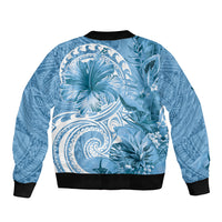 Polynesian Hibiscus Flower Tribal Bomber Jacket Blue Color LT9 - Polynesian Pride