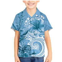 Polynesian Hibiscus Flower Tribal Family Matching Mermaid Dress and Hawaiian Shirt Blue Color LT9 Son's Shirt Blue - Polynesian Pride