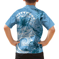 Polynesian Hibiscus Flower Tribal Kid Hawaiian Shirt Blue Color
