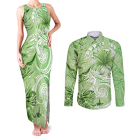 Polynesian Hibiscus Flower Tribal Couples Matching Tank Maxi Dress and Long Sleeve Button Shirt Lime Green Color LT9 Lime Green - Polynesian Pride