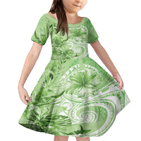 Polynesian Hibiscus Flower Tribal Family Matching Mermaid Dress and Hawaiian Shirt Lime Green Color LT9 Daughter's Dress Lime Green - Polynesian Pride