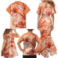 Polynesian Hibiscus Flower Tribal Family Matching Mermaid Dress and Hawaiian Shirt Peach Color LT9 - Polynesian Pride