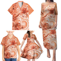 Polynesian Hibiscus Flower Tribal Family Matching Puletasi and Hawaiian Shirt Peach Color LT9 - Polynesian Pride