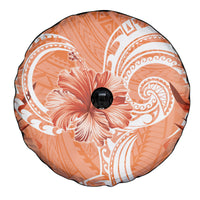 Polynesian Hibiscus Flower Tribal Spare Tire Cover Peach Color