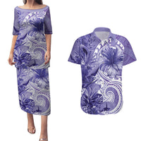 Polynesian Hibiscus Flower Tribal Couples Matching Puletasi and Hawaiian Shirt Violet Color LT9 Violet - Polynesian Pride