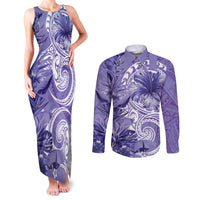 Polynesian Hibiscus Flower Tribal Couples Matching Tank Maxi Dress and Long Sleeve Button Shirt Violet Color LT9 Violet - Polynesian Pride