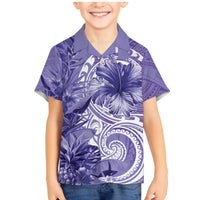 Polynesian Hibiscus Flower Tribal Family Matching Mermaid Dress and Hawaiian Shirt Violet Color LT9 Son's Shirt Violet - Polynesian Pride