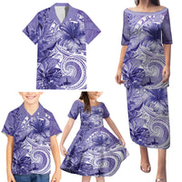 Polynesian Hibiscus Flower Tribal Family Matching Puletasi and Hawaiian Shirt Violet Color LT9 - Polynesian Pride