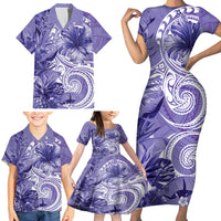 Polynesian Hibiscus Flower Tribal Family Matching Short Sleeve Bodycon Dress and Hawaiian Shirt Violet Color LT9 - Polynesian Pride