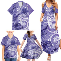 Polynesian Hibiscus Flower Tribal Family Matching Summer Maxi Dress and Hawaiian Shirt Violet Color LT9 - Polynesian Pride