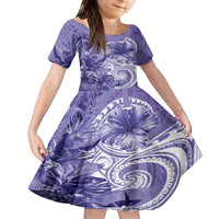 Polynesian Hibiscus Flower Tribal Family Matching Tank Maxi Dress and Hawaiian Shirt Violet Color LT9 Daughter's Dress Violet - Polynesian Pride