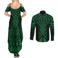 Kakariki Maori Ta Moko Poutama Art Couples Matching Summer Maxi Dress and Long Sleeve Button Shirt LT9 - Polynesian Pride