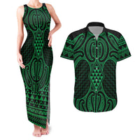 Kakariki Maori Ta Moko Poutama Art Couples Matching Tank Maxi Dress and Hawaiian Shirt LT9 Green - Polynesian Pride