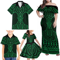 Kakariki Maori Ta Moko Poutama Art Family Matching Off Shoulder Maxi Dress and Hawaiian Shirt LT9 - Polynesian Pride