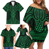 Kakariki Maori Ta Moko Poutama Art Family Matching Off Shoulder Short Dress and Hawaiian Shirt LT9 - Polynesian Pride