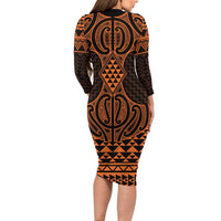 Karaka Maori Ta Moko Poutama Art Family Matching Long Sleeve Bodycon Dress and Hawaiian Shirt LT9 - Polynesian Pride