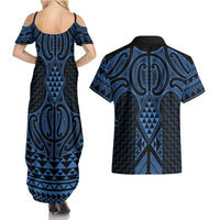 Kikorangi Maori Ta Moko Poutama Art Couples Matching Summer Maxi Dress and Hawaiian Shirt LT9 - Polynesian Pride