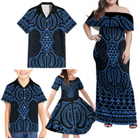 Kikorangi Maori Ta Moko Poutama Art Family Matching Off Shoulder Maxi Dress and Hawaiian Shirt LT9 - Polynesian Pride