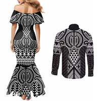 Ma Maori Ta Moko Poutama Art Couples Matching Mermaid Dress and Long Sleeve Button Shirt LT9 - Polynesian Pride