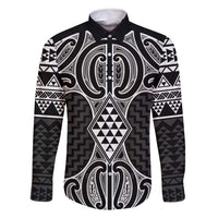 Ma Maori Ta Moko Poutama Art Family Matching Mermaid Dress and Hawaiian Shirt LT9 Dad's Shirt - Long Sleeve White - Polynesian Pride