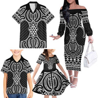 Ma Maori Ta Moko Poutama Art Family Matching Off The Shoulder Long Sleeve Dress and Hawaiian Shirt LT9 - Polynesian Pride