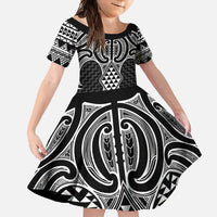 Ma Maori Ta Moko Poutama Art Family Matching Off Shoulder Maxi Dress and Hawaiian Shirt LT9 Daughter's Dress White - Polynesian Pride
