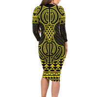 Mahi-dawg Maori Ta Moko Poutama Art Family Matching Long Sleeve Bodycon Dress and Hawaiian Shirt LT9 - Polynesian Pride
