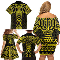 Mahi-dawg Maori Ta Moko Poutama Art Family Matching Off Shoulder Short Dress and Hawaiian Shirt LT9 - Polynesian Pride