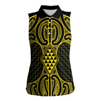 Mahi-dawg Maori Ta Moko Poutama Art Women Sleeveless Polo Shirt LT9 Female Yellow - Polynesian Pride